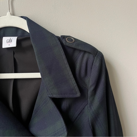 Cabi Moto Jacket‎ Blazer Women's 8 Plaid Navy Blue Hunter Green Preppy Office - Picture 11 of 12